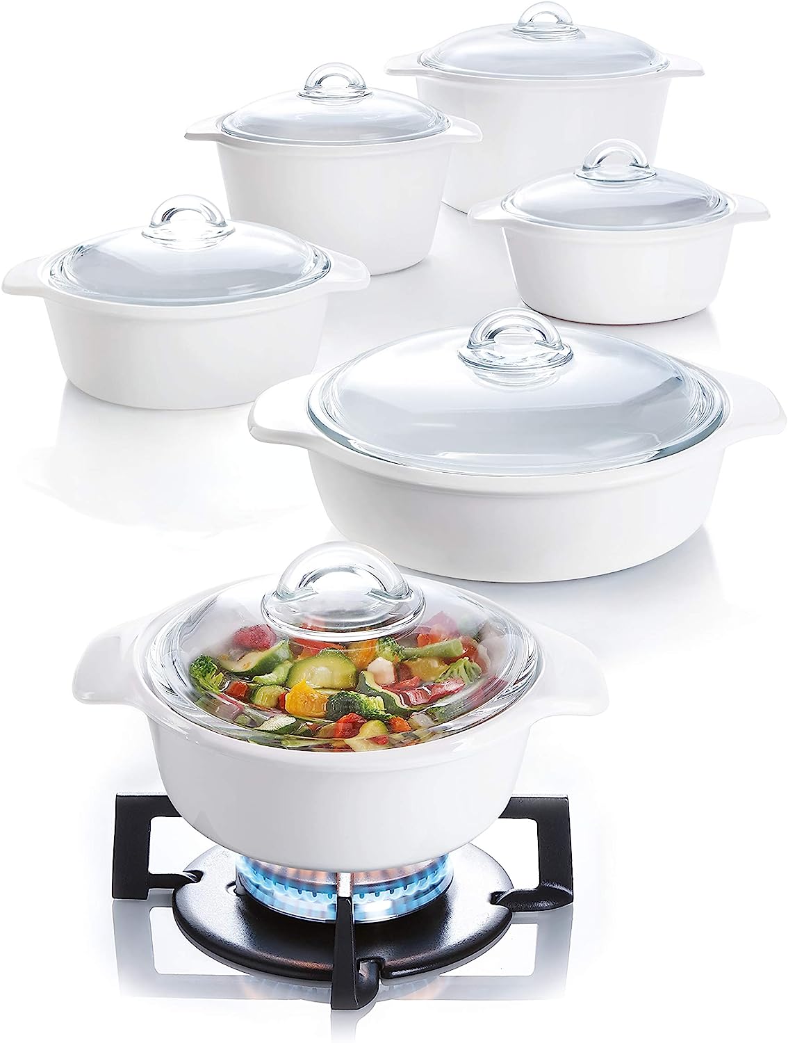 Luminarc Vitro Blooming Round Ceramic Casserole Dish With Lid, 5 Quart, White