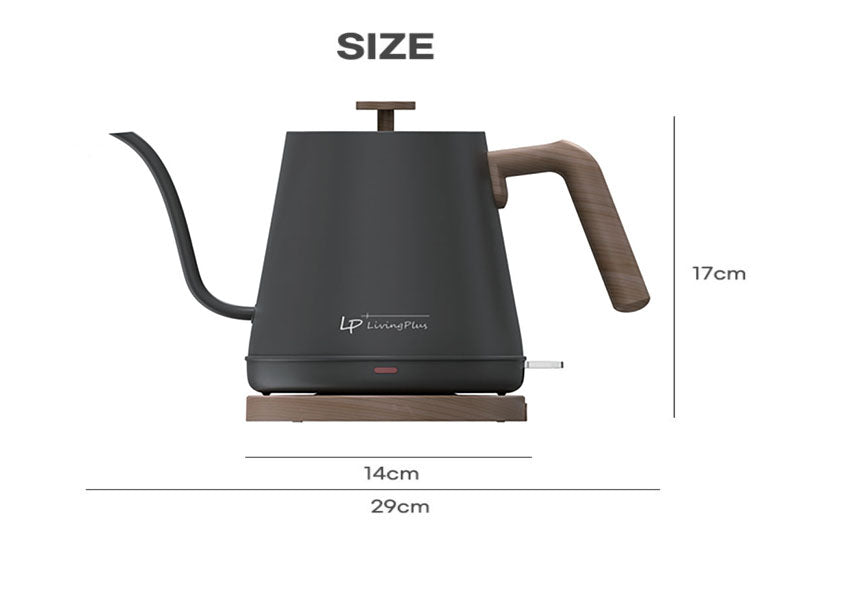 Lp Living Plus Electric Gooseneck S/S Kettle, 1200W Quick Heating,One touch, 0.8L, Black