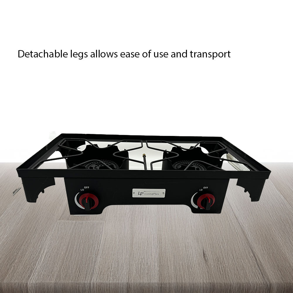 LP LIVING PLUS Heavy Duty Cast Iron 2 Burner Stove, 140000 BTU, Auto Ignition