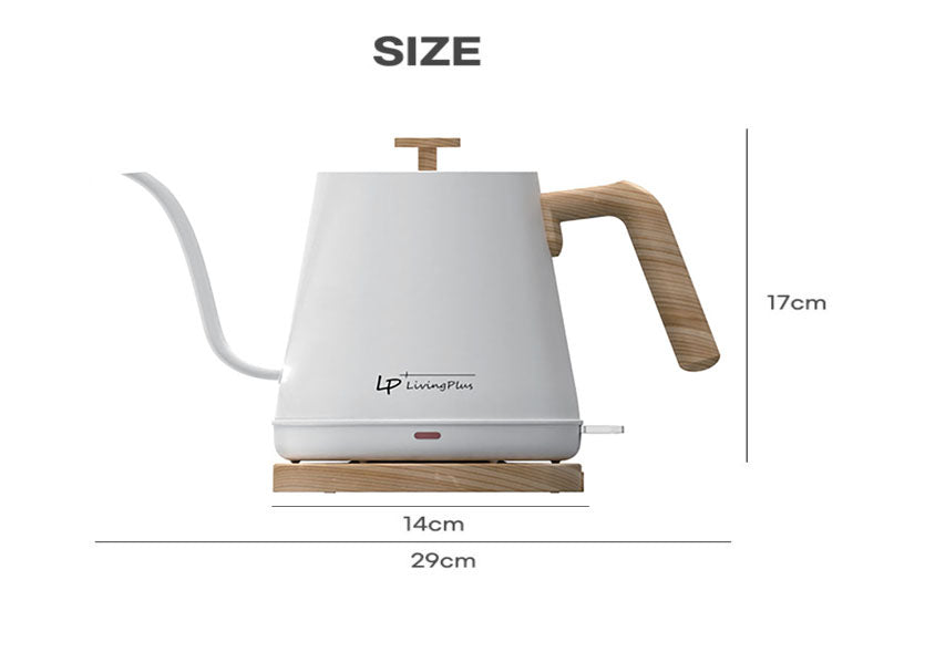 LP Living Plus Electric Gooseneck S/S Kettle, 1200W Quick Heating,One touch, 0.8L, White