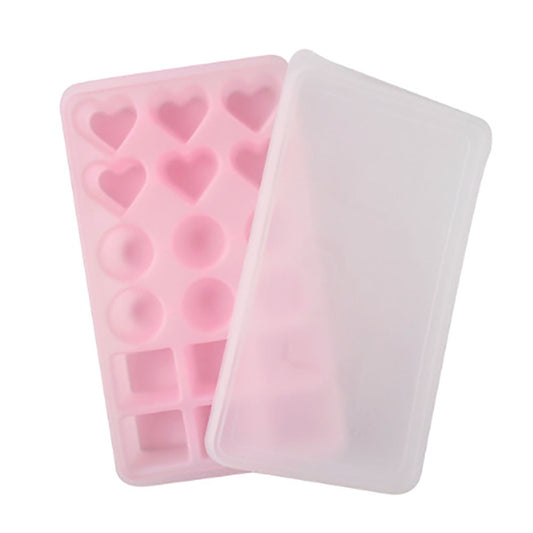 Pamire Ice Cube Trays with Lids, Silicone Shaped Ice Cube Mold, 18 Cubes Per Tray, Flexible Ice Cube Maker with Lids, Various Shapes Hearts Circles and Squares