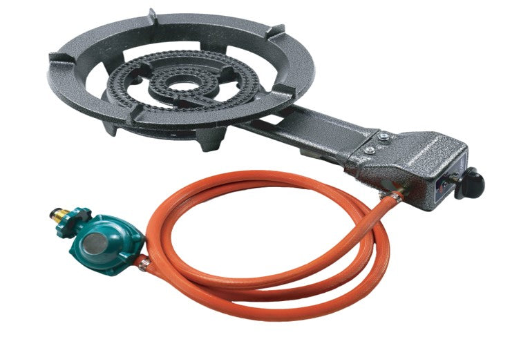 Heavy Duty Cast Iron Propane Single Burner, 28,000 BTU, Auto Ignition, 6 Ft Hose