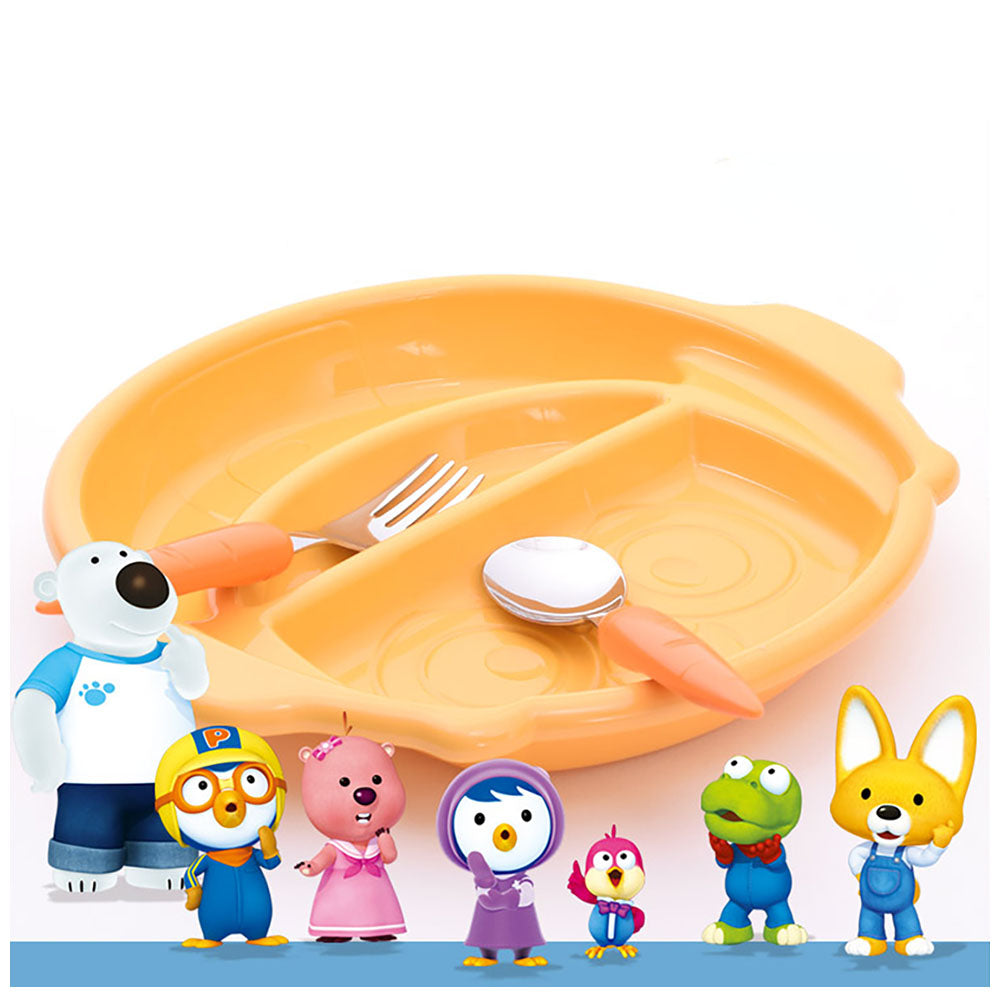 Pororo 3D Corn Face 3 Divider Food Plate, BPA Free, Microwave Safe for Babies