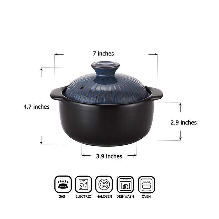 Lucia Natural Glazed Ceramic Porcelain Cookware Hot Pot (Vintage Blue 600ml)
