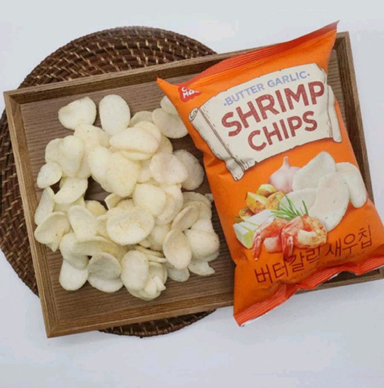 butter, garlic, shrimp, chip, cosmos, korean, crunchy, snacks