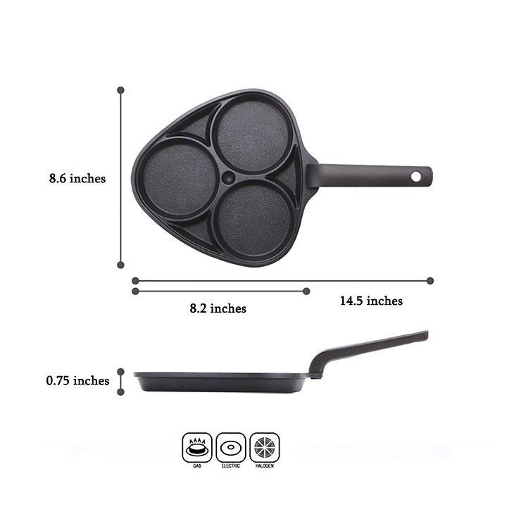 Gas, Electric, halogen, Clover, Divider, 3 Divider, Pancake, Kitchen, Cook, Perfectkitchenco, Non Stick, Eggs, Breakfast, Frying Pan, Pan, Black