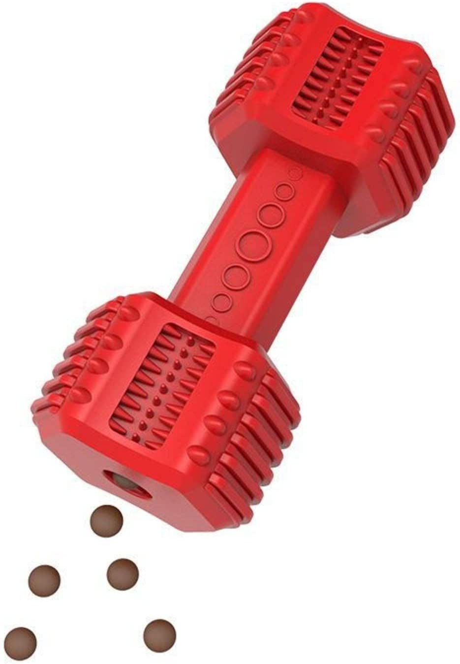 Pawfectpals Indestructible Dumbbell Dog Chew Toys for Aggressive chewers, Interactive Puzzle Treat Toy, Food Dispenser Feeder, Natural Rubber Bite Resistant for Healthy Teeth Dental Cleaning (Red)