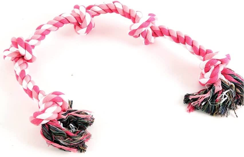 Pawfectpals Indestructible Tough Twisted Dog Chew Rope Toy Teething and Tug of War for Aggressive Chewers (5 Knots-Pink)