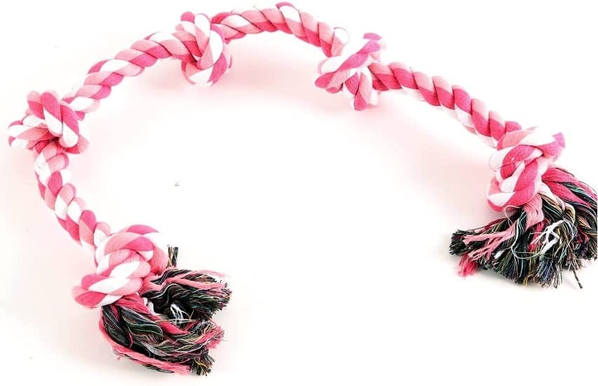 Pawfectpals Tough Twisted Dog Chew Rope Toy Teething and Tug of War for Aggressive Chewers (5 Knots-Pink)