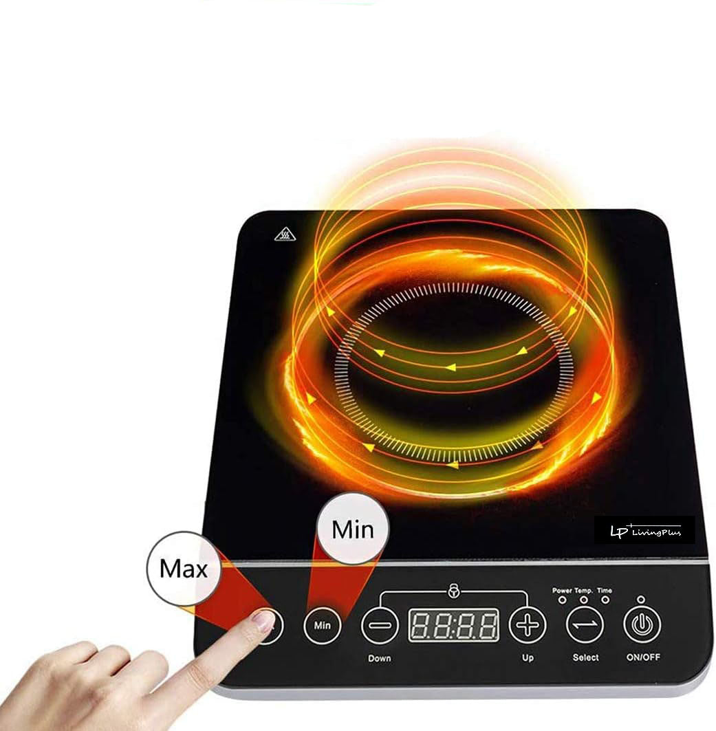LP LIVING PLUS 1800W Electric Induction Cooktop Countertop Burner, 3 Hour Max Timer Setting, Auto shut off, Child safety lock