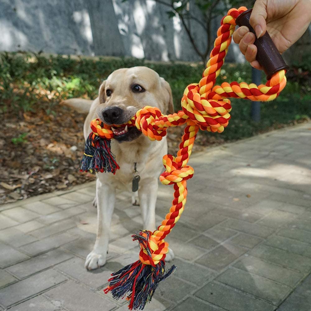Pawfectpals Tough Twisted Dog Chew Rope Toy Teething and Tug of War for Aggressive Chewers (One Handle-Orange)