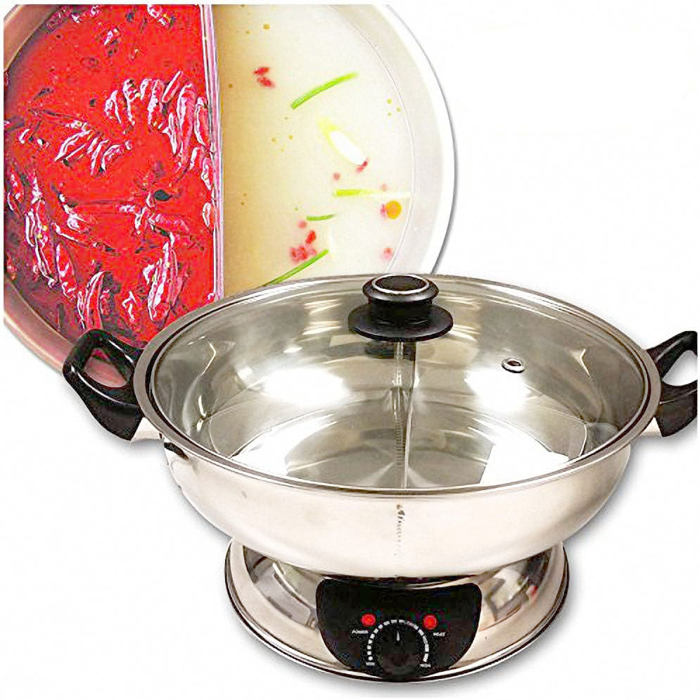 LP Electric Dual Sided Shabu Shabu Divider Hot Pot with Burner and Glass Lid, 5L