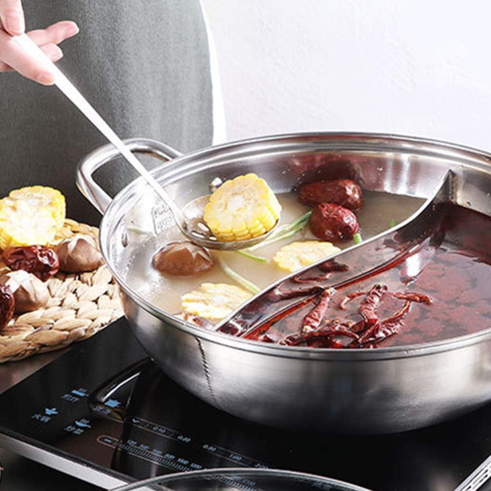 LP LIVING PLUS Dual Sided Stainless Steel Shabu Hot Pot with Glass Lid, 30cm