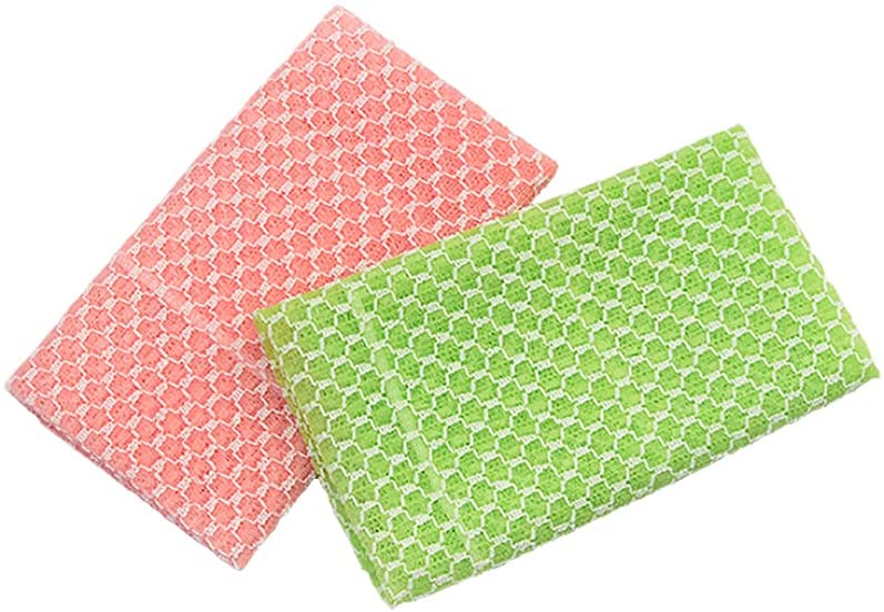 Korean Exfoliating Royal Shower Towel Washcloth Loofah Knitted with Crimped Yarn, Green and Pink