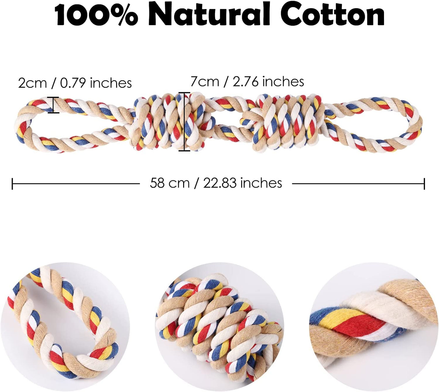 Pawfectpals Tough Twisted Dog Chew Rope Toy Teething and Tug of War for Aggressive Chewers (Double Grip Loops and Knots)