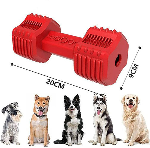 Pawfectpals Indestructible Dumbbell Dog Chew Toys for Aggressive chewers, Interactive Puzzle Treat Toy, Food Dispenser Feeder, Natural Rubber Bite Resistant for Healthy Teeth Dental Cleaning (Red)
