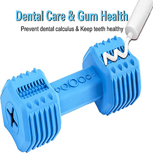 Pawfectpals Indestructible Dumbbell Dog Chew Toys for Aggressive chewers, Interactive Puzzle Treat Toy, Food Dispenser Feeder, Natural Rubber Bite Resistant for Healthy Teeth Dental Cleaning (Blue)