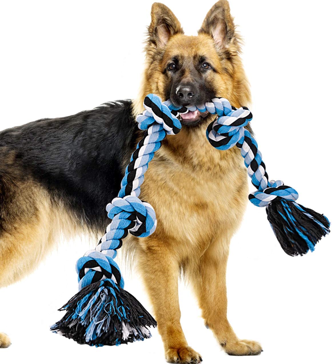 Pawfectpals Tough Twisted Dog Chew Rope Toy Teething and Tug of War for Aggressive Chewers (5 Knots-Blue)
