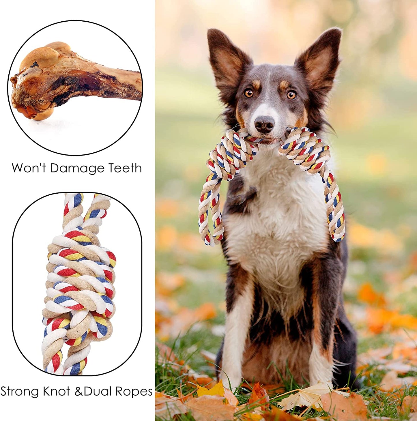 Pawfectpals Tough Twisted Dog Chew Rope Toy Teething and Tug of War for Aggressive Chewers (Double Grip Loops and Knots)
