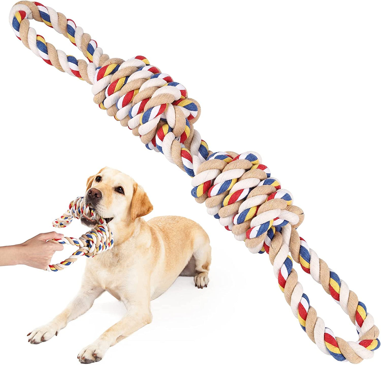 Pawfectpals Tough Twisted Dog Chew Rope Toy Teething and Tug of War for Aggressive Chewers (Double Grip Loops and Knots)