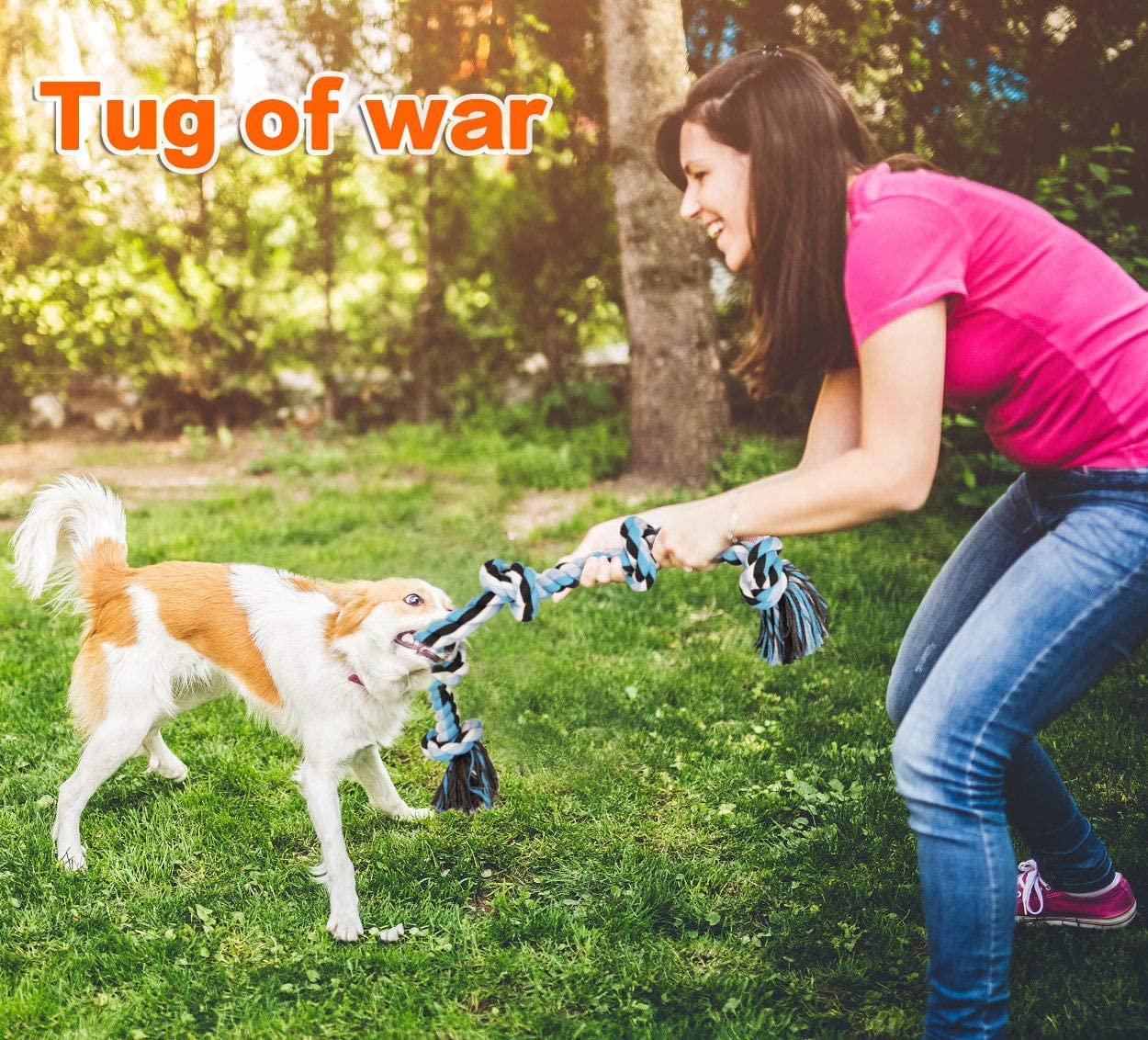 Pawfectpals Tough Twisted Dog Chew Rope Toy Teething and Tug of War for Aggressive Chewers (5 Knots-Blue)