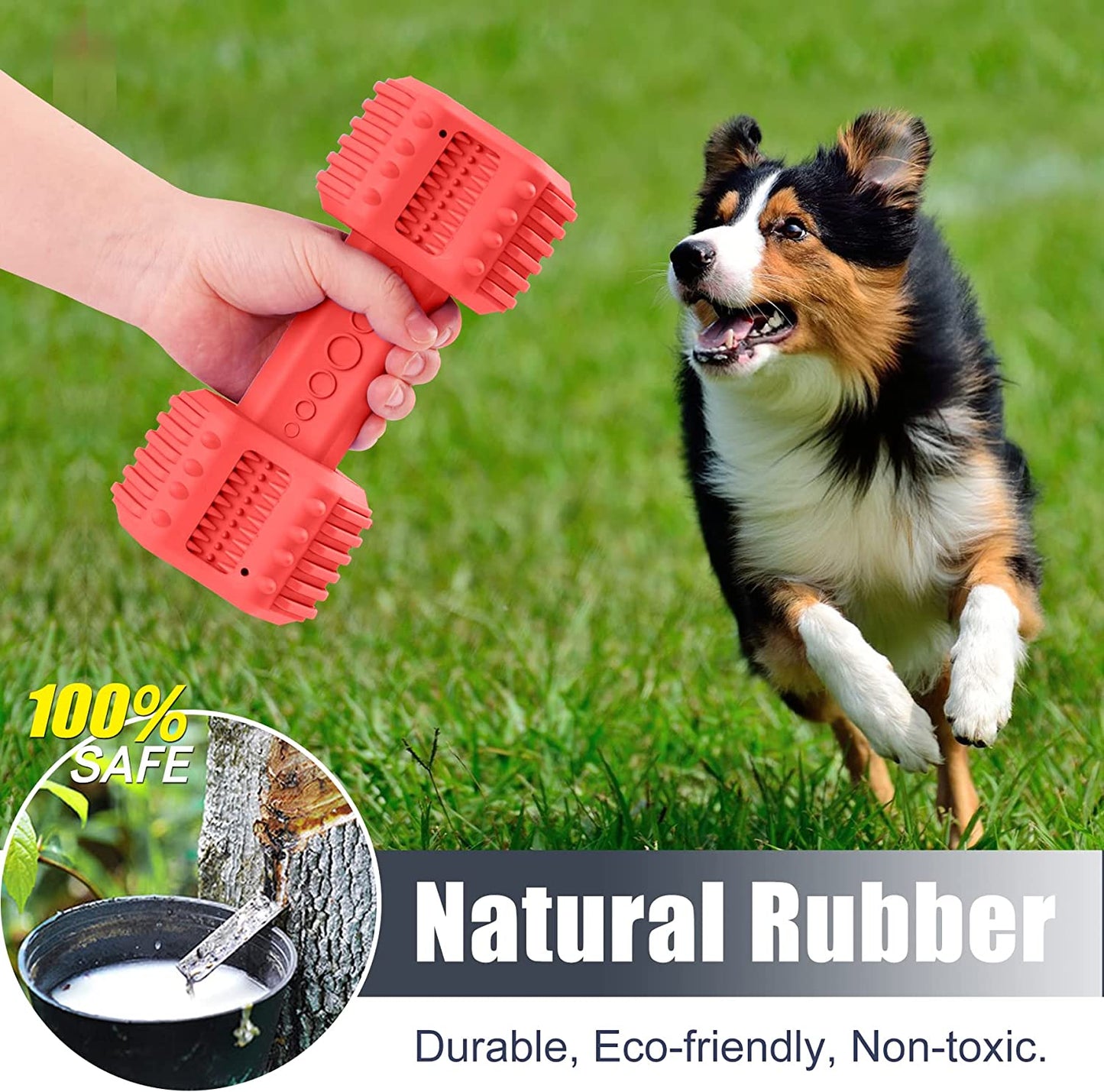 Pawfectpals Indestructible Dumbbell Dog Chew Toys for Aggressive chewers, Interactive Puzzle Treat Toy, Food Dispenser Feeder, Natural Rubber Bite Resistant for Healthy Teeth Dental Cleaning (Red)
