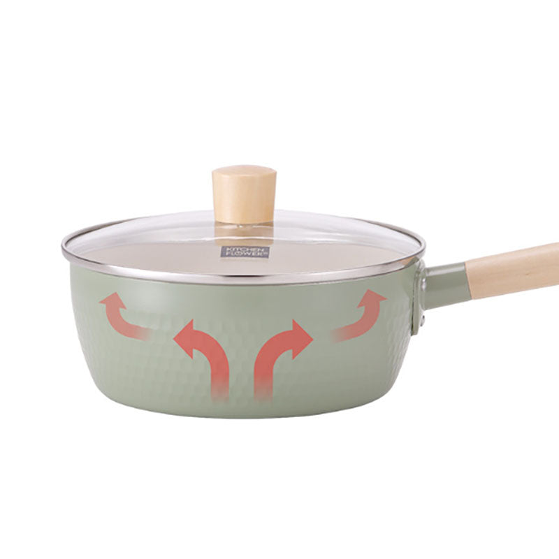 Cookin IH Mood Induction Ceramic Sauce Pot with Wood Handle and Glass Lid 20cm