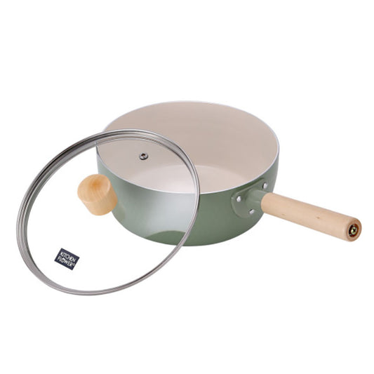 Cookin IH Mood Induction Ceramic Sauce Pot with Wood Handle and Glass Lid 20cm