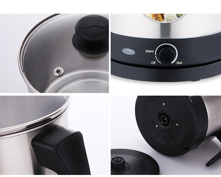 LP LIVING PLUS Electric Multifunctional Pot, Steamer with Wire Rack and Bowl, Fast Boiling, Cordless, One Button Touch, for Noodles, Dumplings, Soup, Egg