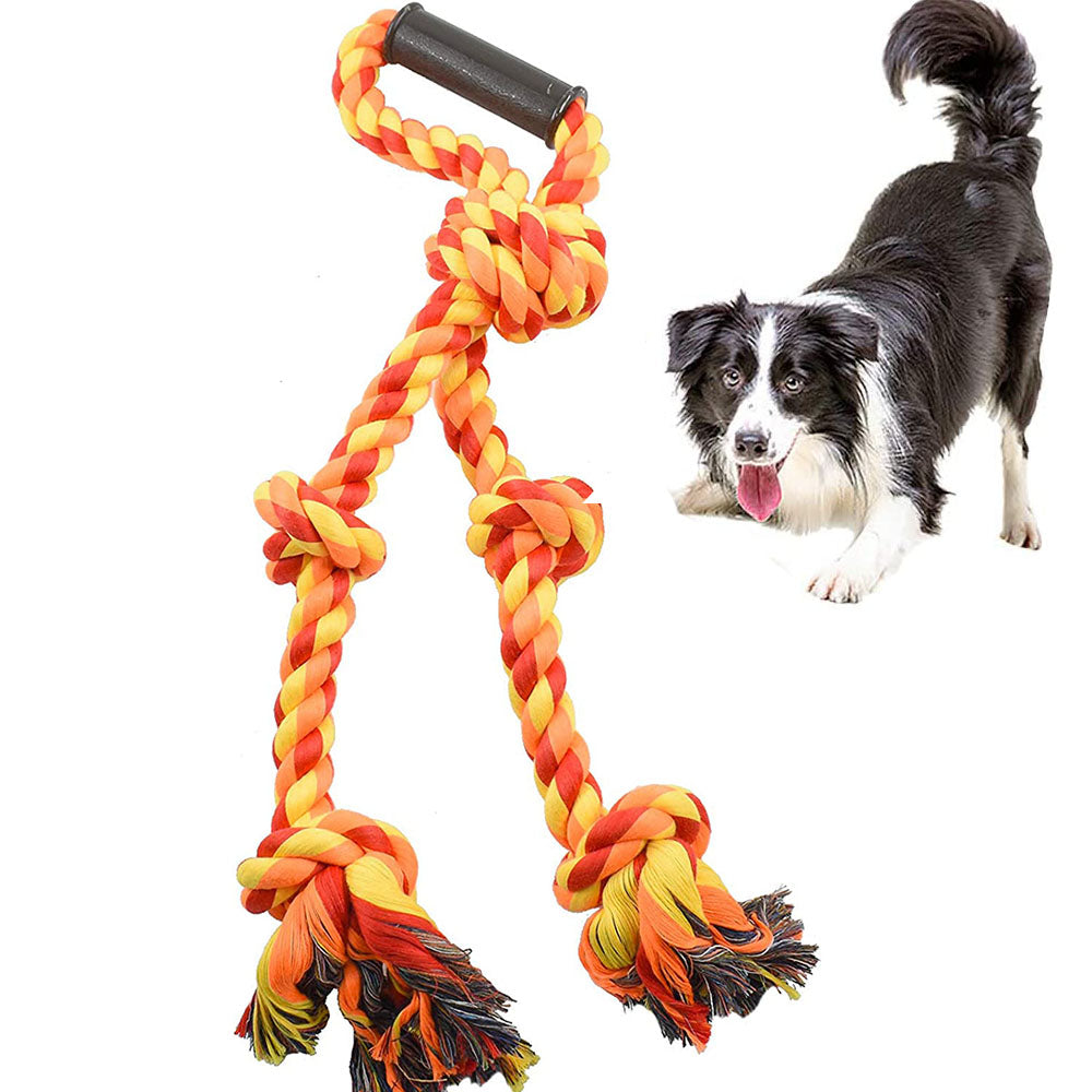 Pawfectpals Tough Twisted Dog Chew Rope Toy Teething and Tug of War for Aggressive Chewers (One Handle-Orange)