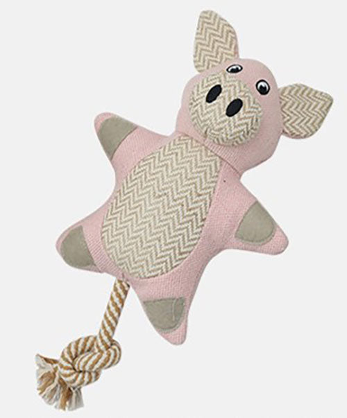 Pawfectpals Squeaky and Durable Dog Chew Toy with Rope Tail (Pig)