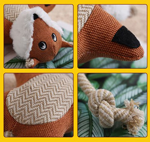 Pawfectpals Squeaky and Durable Dog Chew Toy with Rope Tail (Fox)
