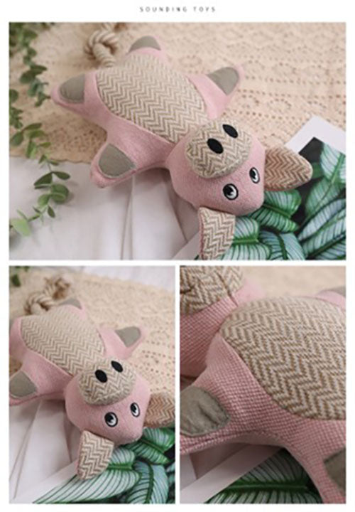 Pawfectpals Squeaky and Durable Dog Chew Toy with Rope Tail (Pig)