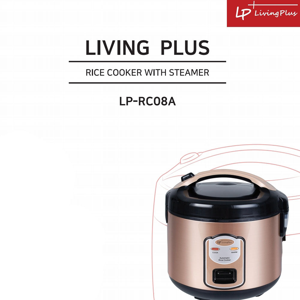 LP LIVING PLUS Electric Rice Cooker, Non stick, One Touch Button, with Steamer Tray, Measuring Cup and Rice Spoon (1.5L)