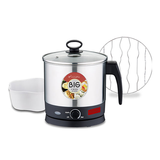 LP LIVING PLUS Electric Multifunctional Pot, Steamer with Wire Rack and Bowl, Fast Boiling, Cordless, One Button Touch, for Noodles, Dumplings, Soup, Egg