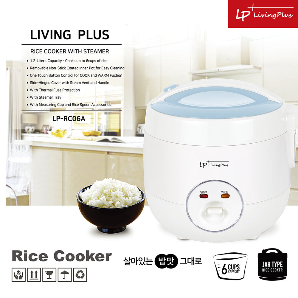 LP LIVING PLUS Electric Rice Cooker, Non stick, One Touch Button, with Steamer Tray, Measuring Cup and Rice Spoon (1.2L)