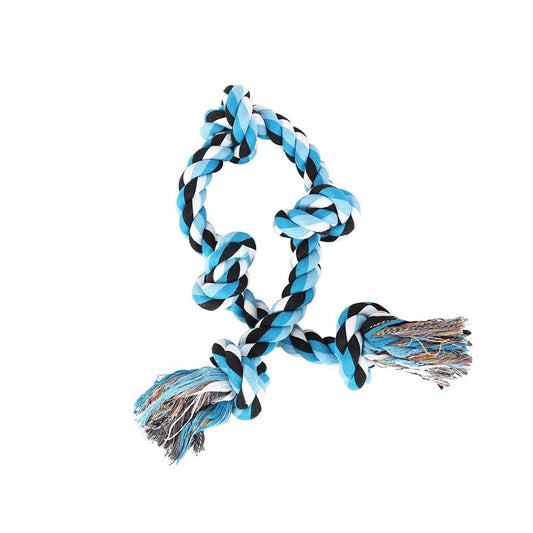 Pawfectpals Tough Twisted Dog Chew Rope Toy Teething and Tug of War for Aggressive Chewers (5 Knots-Blue)
