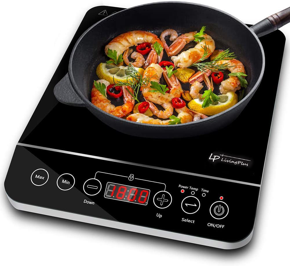 LP LIVING PLUS 1800W Electric Induction Cooktop Countertop Burner, 3 Hour Max Timer Setting, Auto shut off, Child safety lock