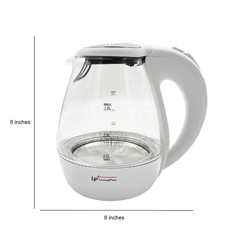 LP LIVING PLUS 1.5L Borosilicate Glass Electric Tea Kettle, Fast Hot Water Boiler, One Touch