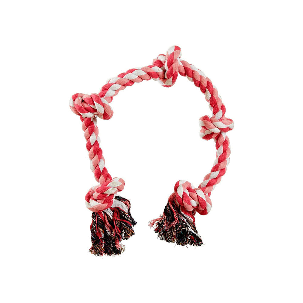 Pawfectpals Tough Twisted Dog Chew Rope Toy Teething and Tug of War for Aggressive Chewers (5 Knots-Pink)