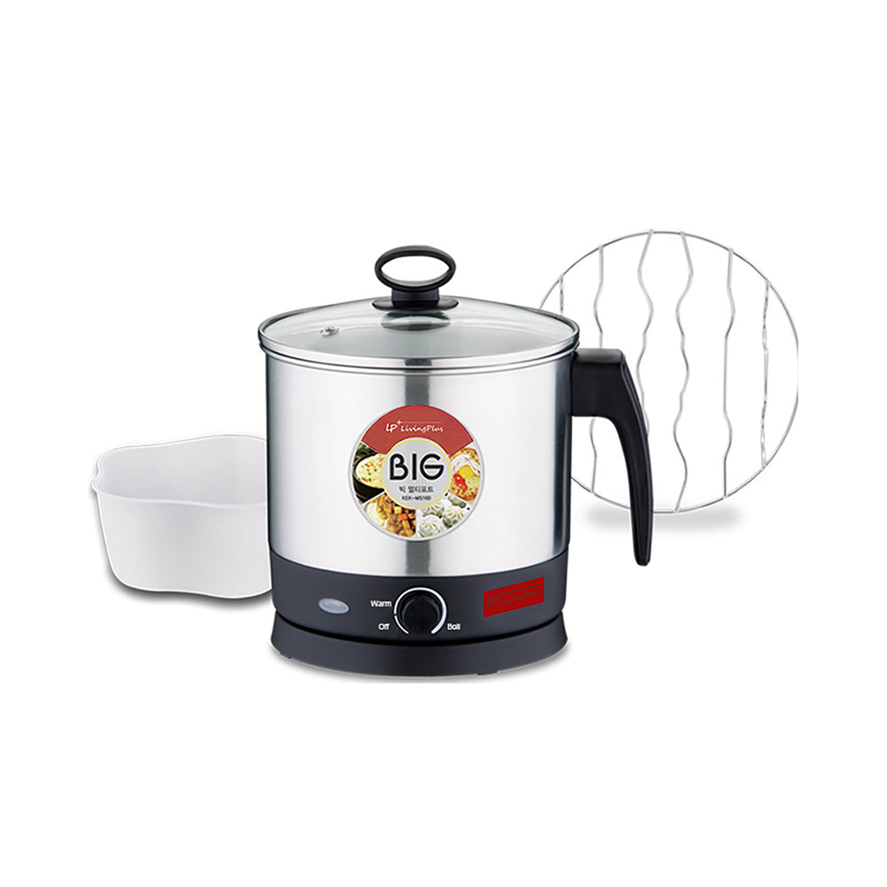 LP LIVING PLUS Electric Multifunctional Pot, Steamer with Wire Rack and Bowl, Fast Boiling, Cordless, One Button Touch, for Noodles, Dumplings, Soup, Egg