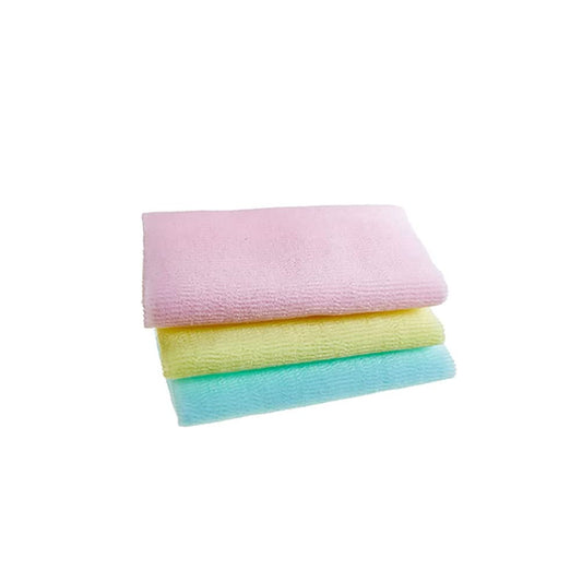 Korean Exfoliating Wave Shower Towel Washcloth Loofah Knitted with Crimped Yarn, Blue, Yellow, and Pink