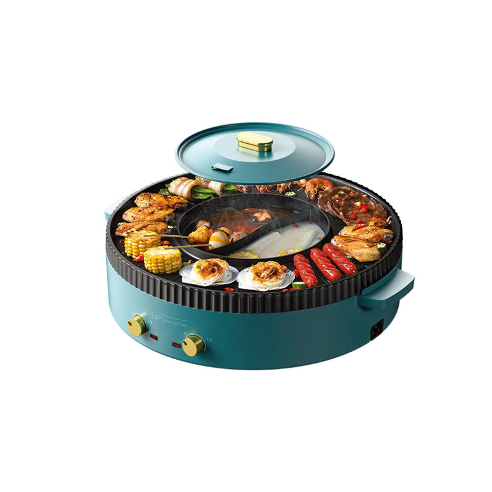 LP Electric Dual Sided Shabu Shabu Divider Hot Pot with Burner and Glass  Lid, 5L