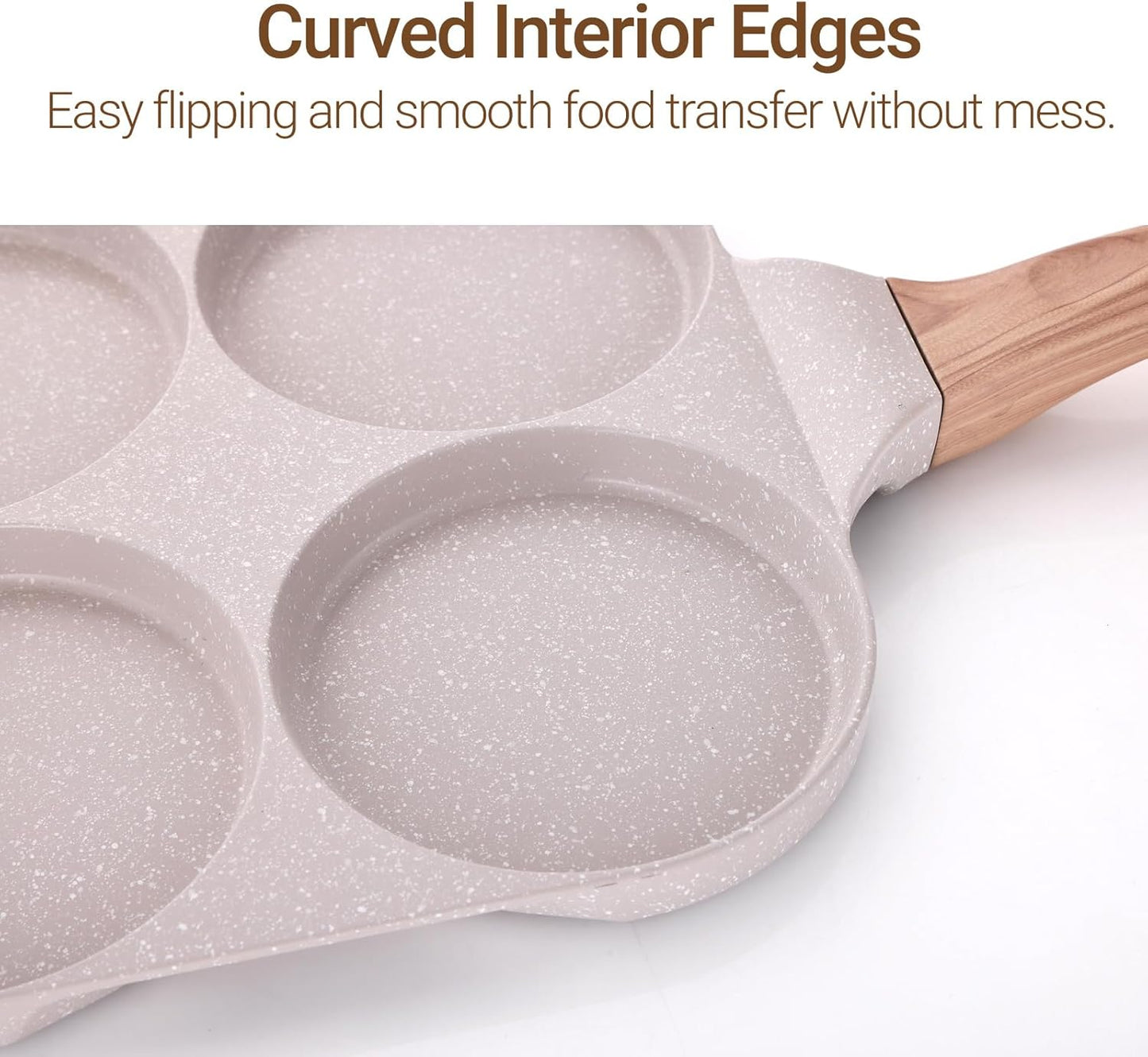 4-Section Nonstick Breakfast Pan – Granite Coated Frying Pan for Eggs, Pancakes, Muffins – Induction Compatible, Wood-Style Handle