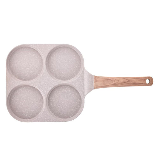 4-Section Nonstick Breakfast Pan – Granite Coated Frying Pan for Eggs, Pancakes, Muffins – Induction Compatible, Wood-Style Handle