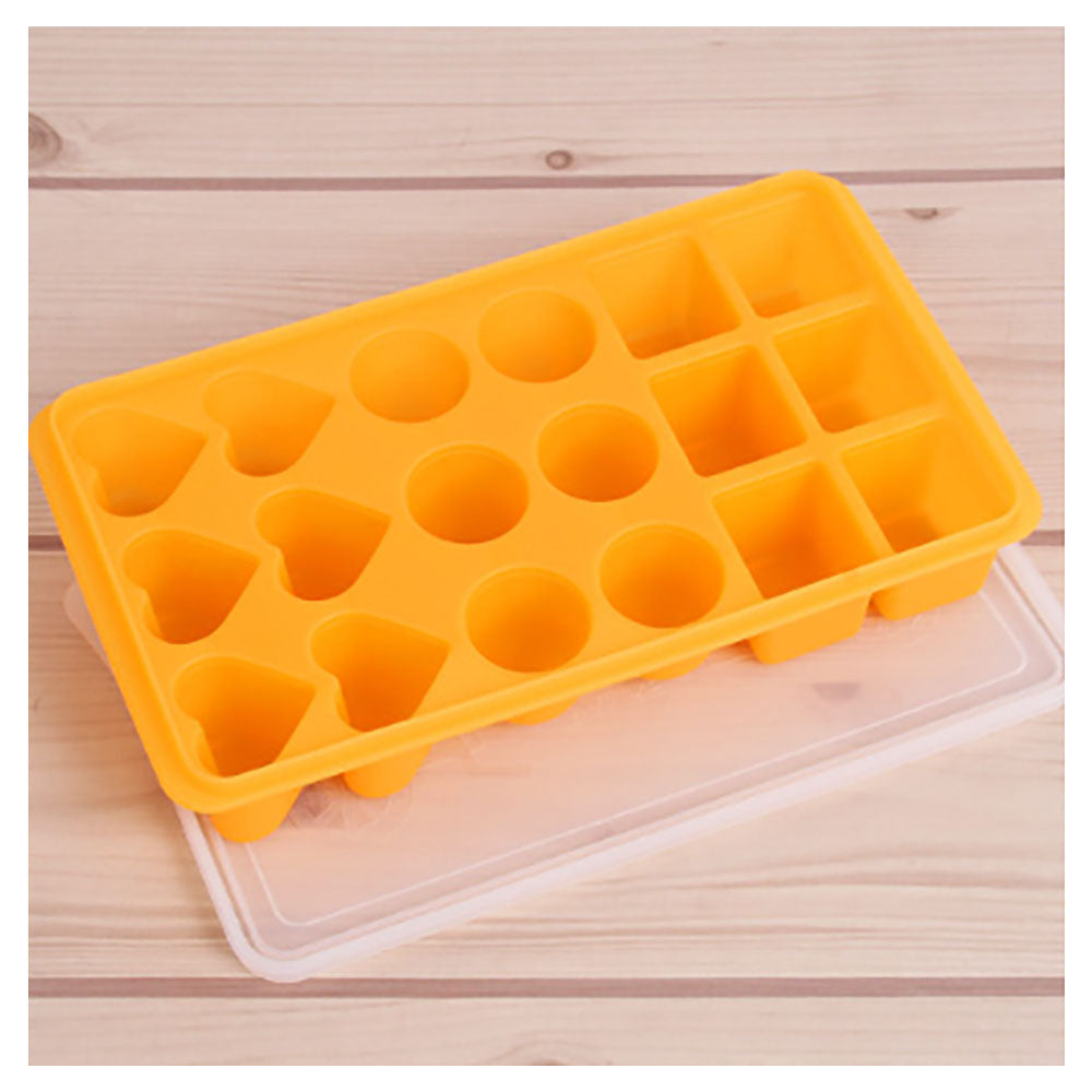 Pamire Ice Cube Trays with Lids, Silicone Shaped Ice Cube Mold, 18 Cubes Per Tray, Flexible Ice Cube Maker with Lids, Various Shapes Hearts Circles and Squares