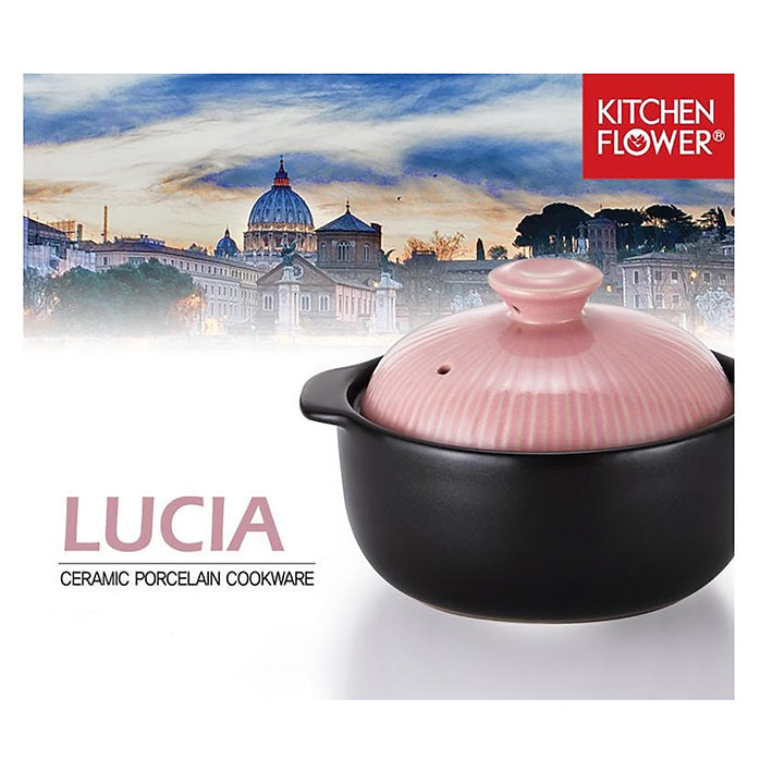 Lucia Natural Glazed Ceramic Porcelain Cookware Hot Pot (Sugar Pink 1000ml)