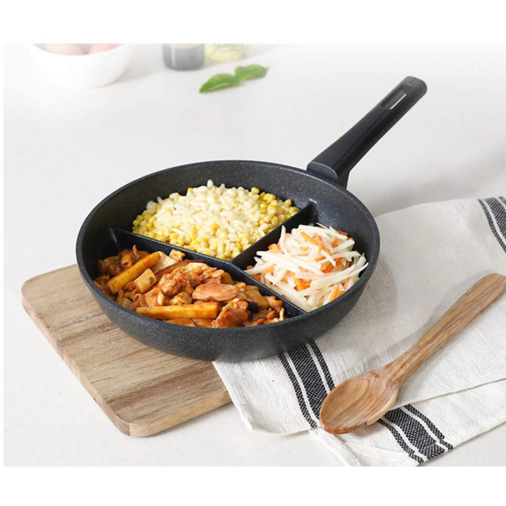 Popular for making breakfast and lunch boxes! Nitori's Separate Pan with  Secure Dividers for Both Induction and Gas Flames is now easier to use and  non-stick! []