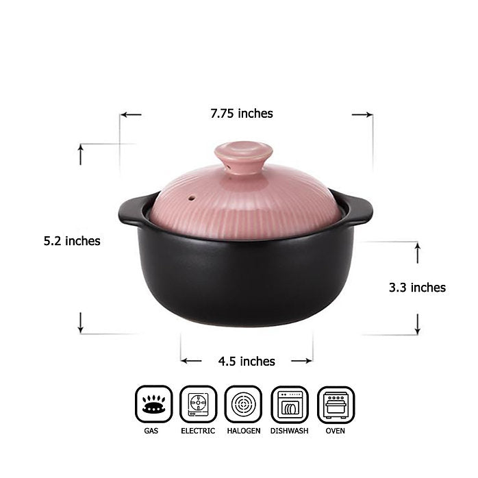 Lucia Natural Glazed Ceramic Porcelain Cookware Hot Pot (Sugar Pink 1000ml)