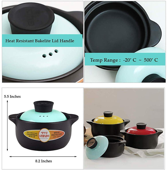 Heat Resistant Fine Porcelain Casserole/Clay Pot/Earthenware Pot (1000ml Blue)